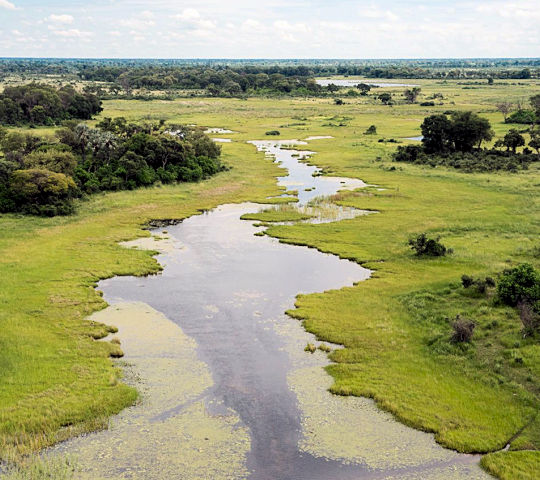 Vlucht over de Okavango delta