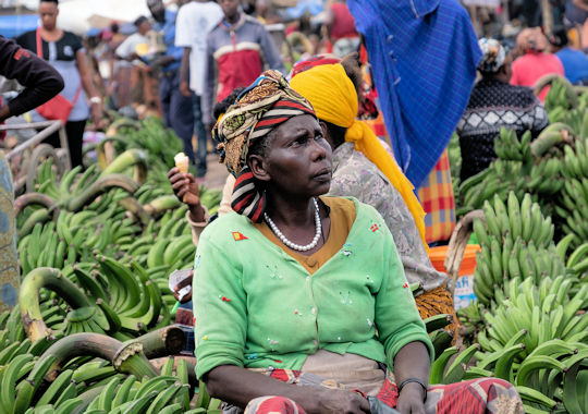 Vrouw op lokale markt in Tanzania