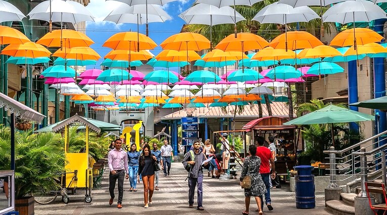 Winkelstraat in Port Louis vakantie Mauritius